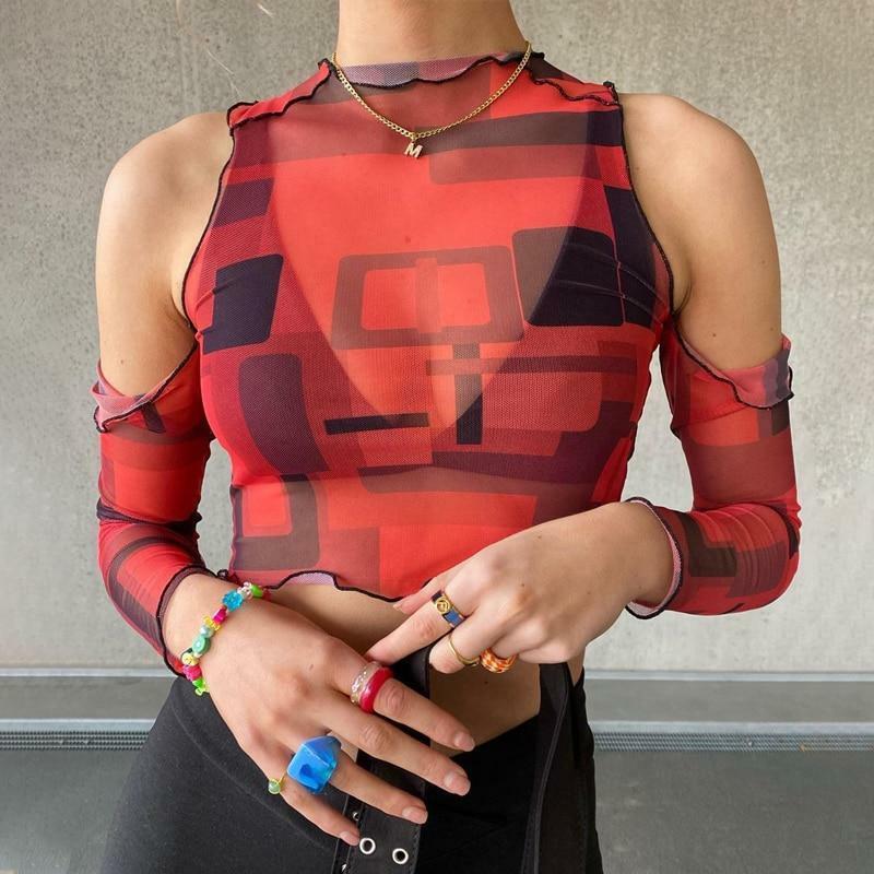 Red Off Shoulder Crop Top - Y2K Summer, 90s Grunge, Retro Party, Y2K Club, Baby Tees Y2