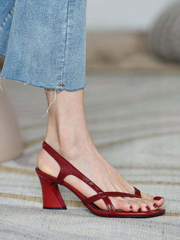Red Peep Toe High Heel Sandals - Y2K Summer, 90s Fashion, Grunge, Retro, Y2K Party Outfits