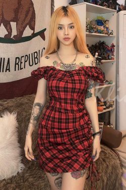Red Plaid Mini Dress - Y2K Summer Grunge Outfit, 90s Fashion, Retro Style, Y2K