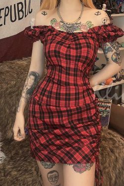 Red Plaid Mini Dress - Y2K Summer Grunge Outfit, 90s Fashion, Retro Style, Y2K