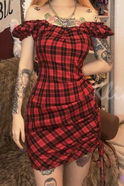 Red Plaid Mini Dress - Y2K Summer Grunge Outfit, 90s Fashion, Retro Style, Y2K