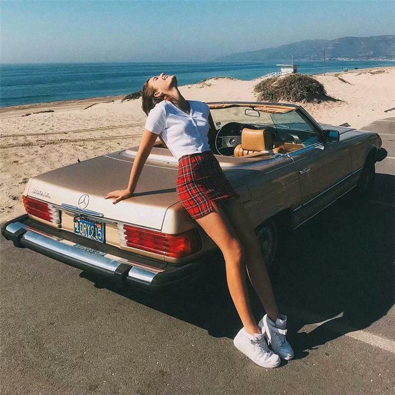 Red Plaid Mini Skirt - Y2K Grunge, 90s Fashion, Retro Summer Outfit, Gothic Y2K Style