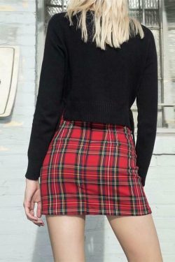 Red Plaid Mini Skirt - Y2K Grunge, 90s Fashion, Retro Summer Outfit, Gothic Y2K Style