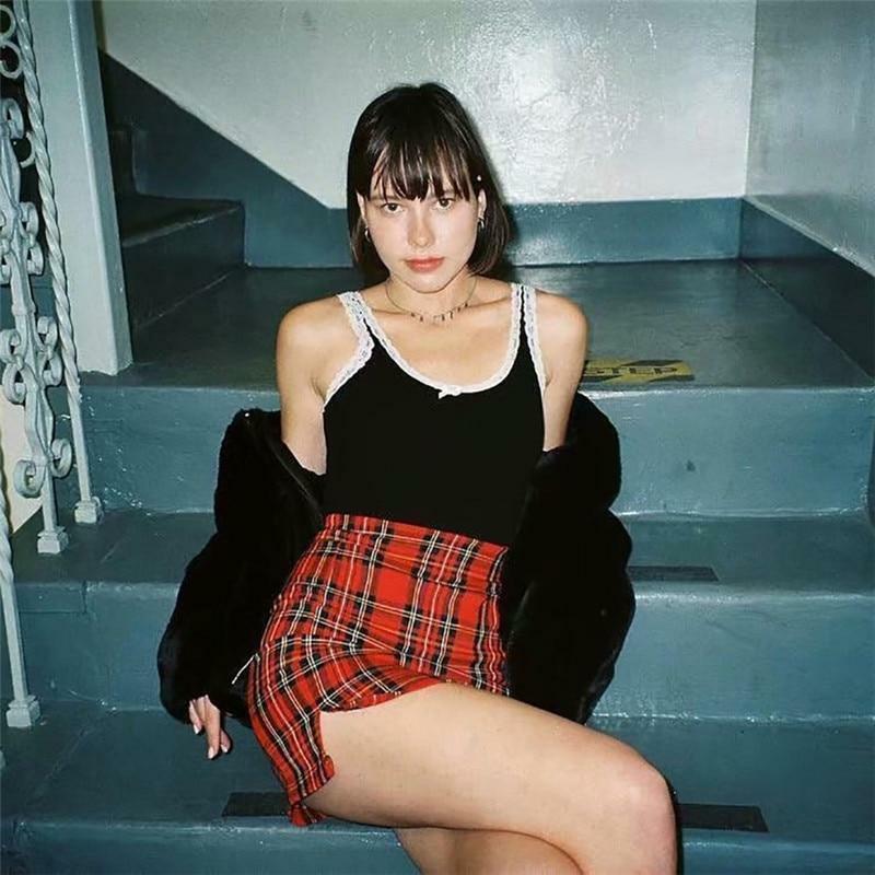 Red Plaid Mini Skirt - Y2K Grunge, 90s Fashion, Retro Summer Outfit, Gothic Y2K Style