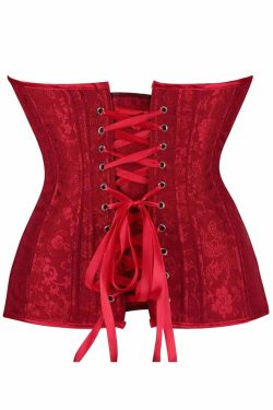 Red Victorian Gothic Overbust Corset - Y2K Grunge, 90s Retro, Summer Party Outfit