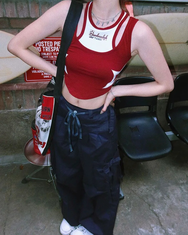 Red Y2K Top - Retro 90s Grunge, Summer Party, Club Outfits, Popstar Style, Baby Tees