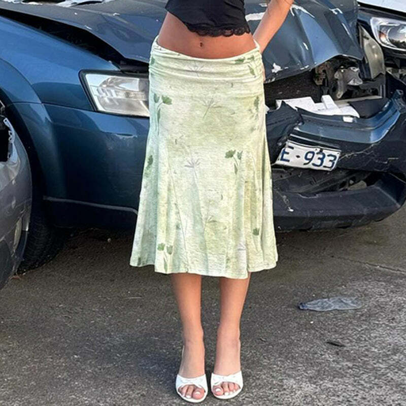 Reece Low Waist Midi Skirt - Y2K Summer Grunge, 90s Fashion, Retro Style, Y2K Party Outfit