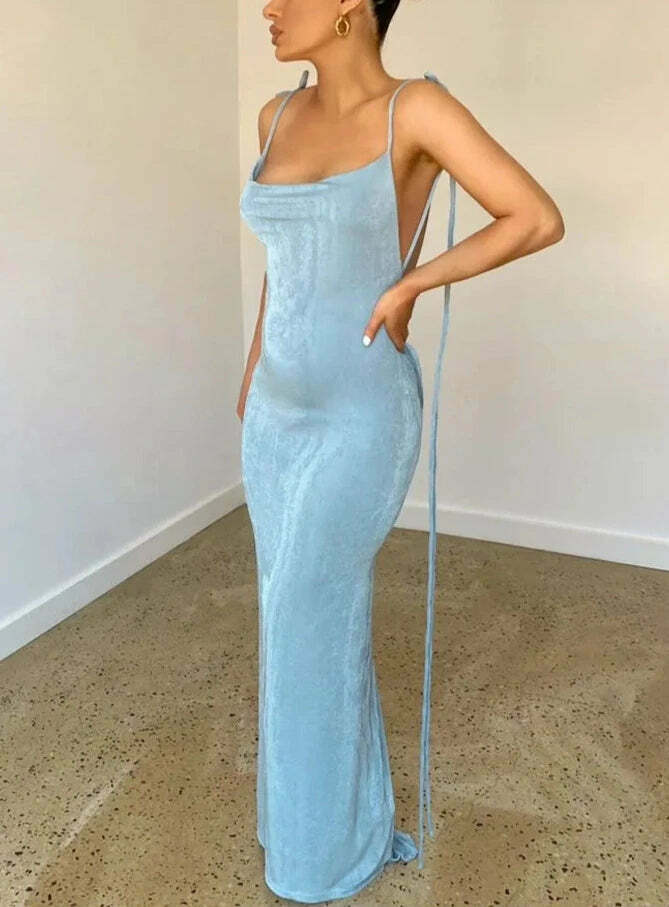 Regina Backless Maxi Dress - Y2K Summer, 90s Grunge, Retro Style, Pastel Goth, Party Outfit
