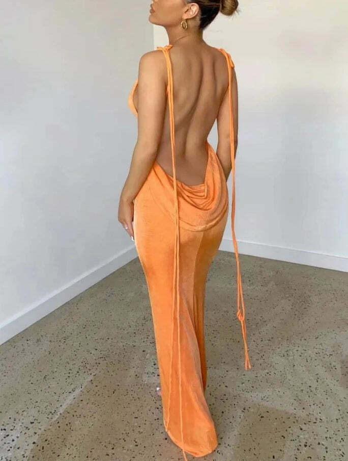 Regina Backless Maxi Dress - Y2K Summer, 90s Grunge, Retro Style, Pastel Goth, Party Outfit