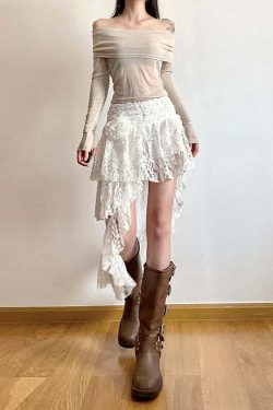 Renee Asymmetric Lace Skirt - Y2K Summer, 90s Grunge, Retro Goth, Y2K Party & Club Outfits