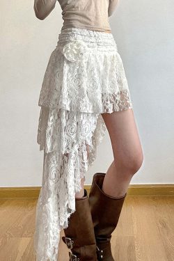 Renee Asymmetric Lace Skirt - Y2K Summer, 90s Grunge, Retro Goth, Y2K Party & Club Outfits