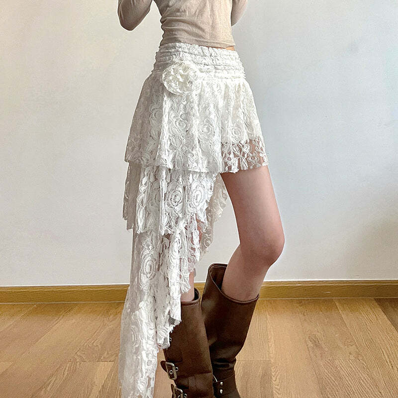 Renee Asymmetric Lace Skirt - Y2K Summer, 90s Grunge, Retro Goth, Y2K Party & Club Outfits