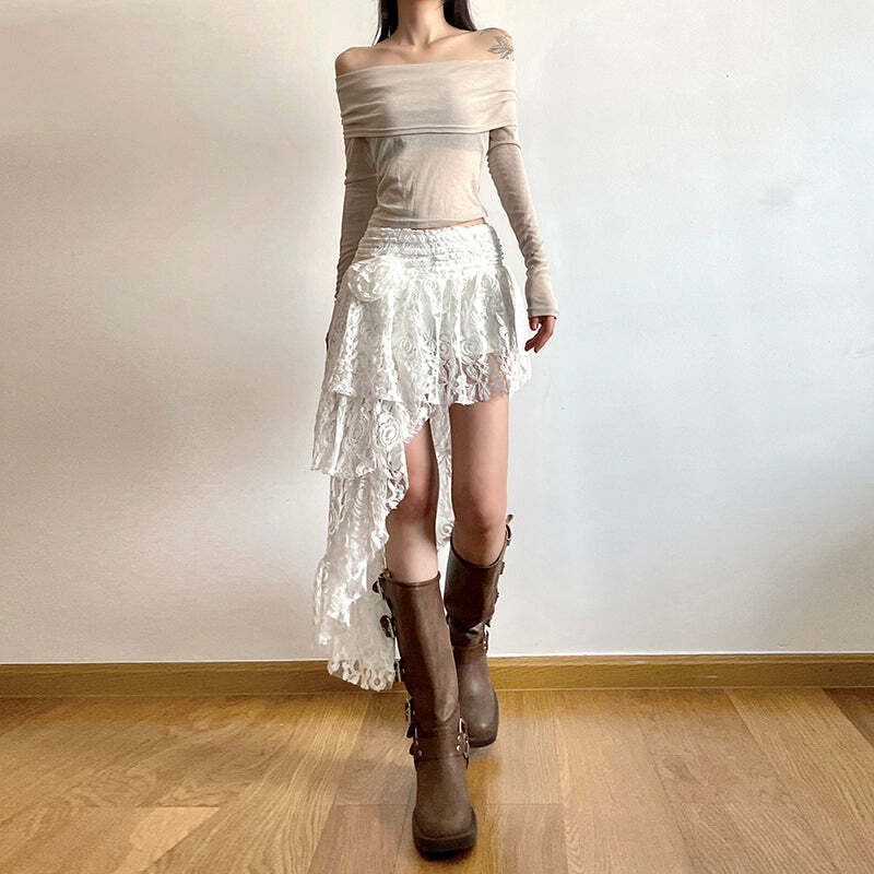 Renee Asymmetric Lace Skirt - Y2K Summer, 90s Grunge, Retro Goth, Y2K Party & Club Outfits