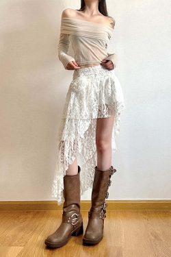 Renee Asymmetric Lace Skirt - Y2K Summer, 90s Grunge, Retro Goth, Y2K Party & Club Outfits