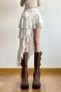 Renee Asymmetric Lace Skirt - Y2K Summer, 90s Grunge, Retro Goth, Y2K Party & Club Outfits