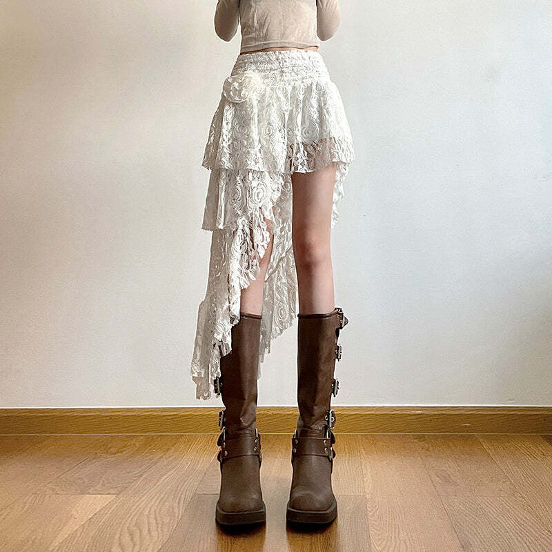Renee Asymmetric Lace Skirt - Y2K Summer, 90s Grunge, Retro Goth, Y2K Party & Club Outfits