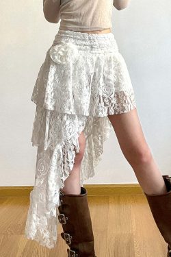 Renee Asymmetric Lace Skirt - Y2K Summer, 90s Grunge, Retro Goth, Y2K Party & Club Outfits