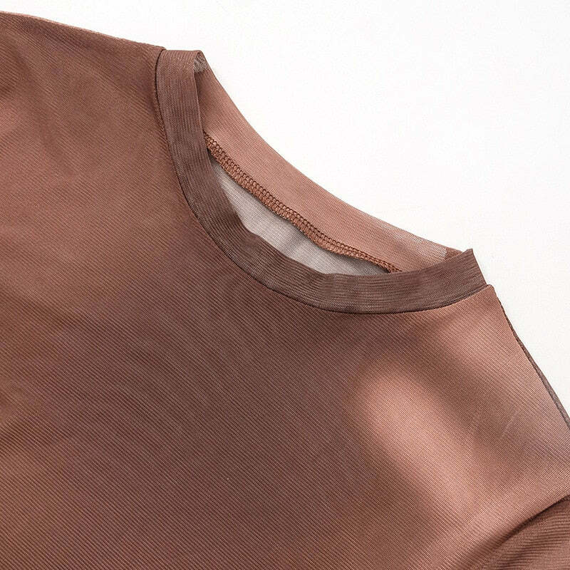 Retro Brown Grunge Long-Sleeve T-shirt - Y2K Summer, 90s Fashion, Gothic Y2K, Y2K Club