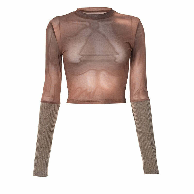 Retro Brown Grunge Long-Sleeve T-shirt - Y2K Summer, 90s Fashion, Gothic Y2K, Y2K Club