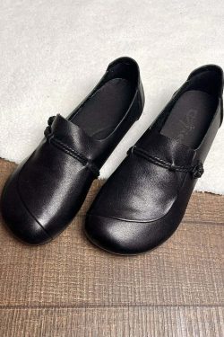 Retro Green Cowhide Leather Cross Strap Flats - Y2K Summer, 90s Fashion, Grunge, Pastel Goth