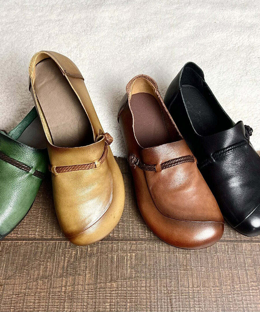 Retro Green Cowhide Leather Cross Strap Flats - Y2K Summer, 90s Fashion, Grunge, Pastel Goth