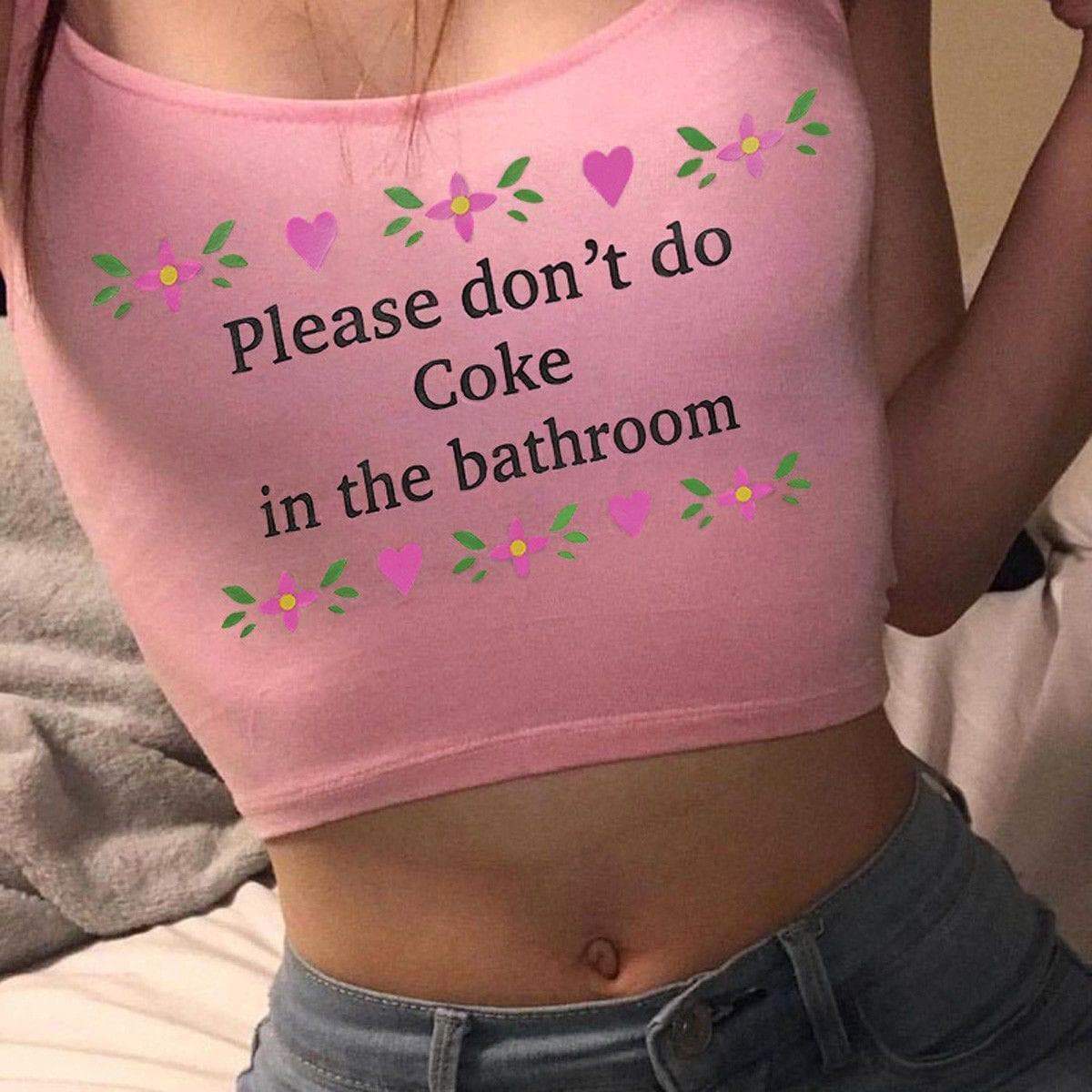 Retro Y2K Grunge 'Don't Do Coke in the Bathroom' Tee - 90s Fashion, Summer Outfits, Baby Tees