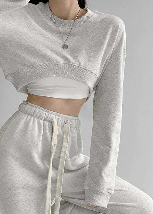 Return To My Confident Self Y2K Grunge Long-Sleeved Cropped Sweatshirt - 90s Retro Style