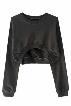 Return To My Confident Self Y2K Grunge Long-Sleeved Cropped Sweatshirt - 90s Retro Style