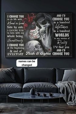 Romantic Gothic Skull Couple Personalized Canvas - Y2K Grunge, 90s Retro, Pastel Goth Decor