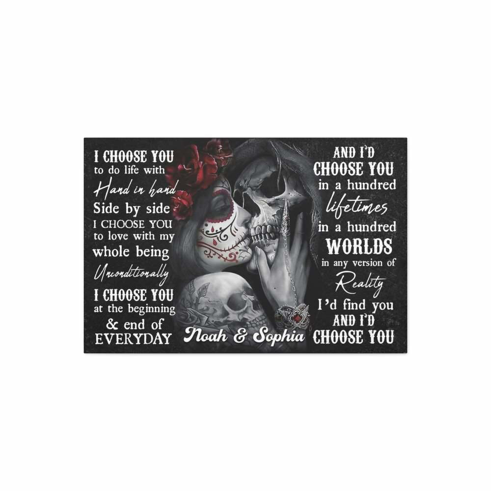 Romantic Gothic Skull Couple Personalized Canvas - Y2K Grunge, 90s Retro, Pastel Goth Decor