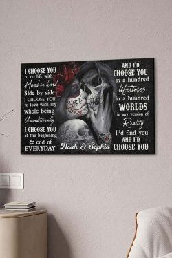 Romantic Gothic Skull Couple Personalized Canvas - Y2K Grunge, 90s Retro, Pastel Goth Decor
