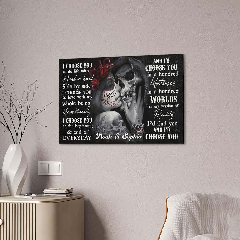 Romantic Gothic Skull Couple Personalized Canvas - Y2K Grunge, 90s Retro, Pastel Goth Decor