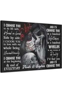 Romantic Gothic Skull Couple Personalized Canvas - Y2K Grunge, 90s Retro, Pastel Goth Decor