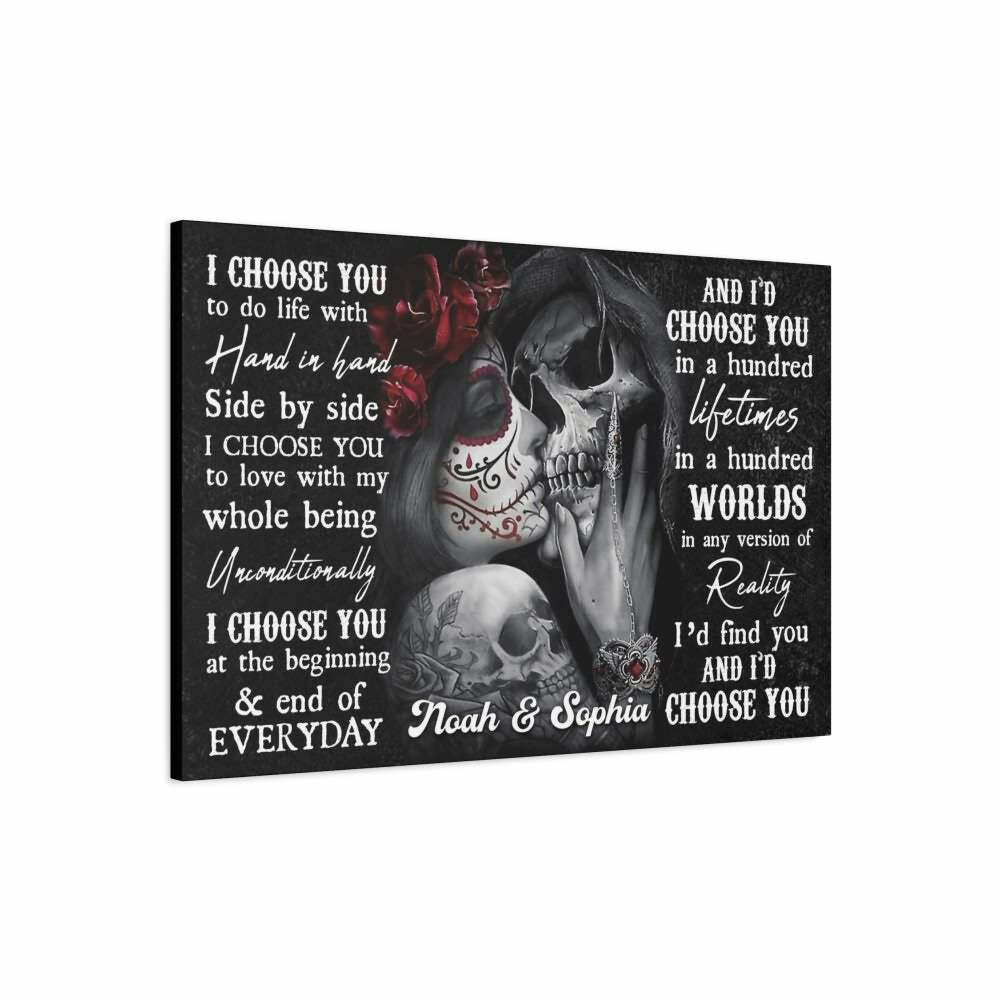 Romantic Gothic Skull Couple Personalized Canvas - Y2K Grunge, 90s Retro, Pastel Goth Decor