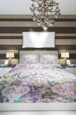 Romantic Skull Couple Duvet Cover Set - Y2K Grunge, 90s Retro, Gothic Pastel Goth Bedding