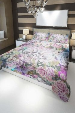 Romantic Skull Couple Duvet Cover Set - Y2K Grunge, 90s Retro, Gothic Pastel Goth Bedding