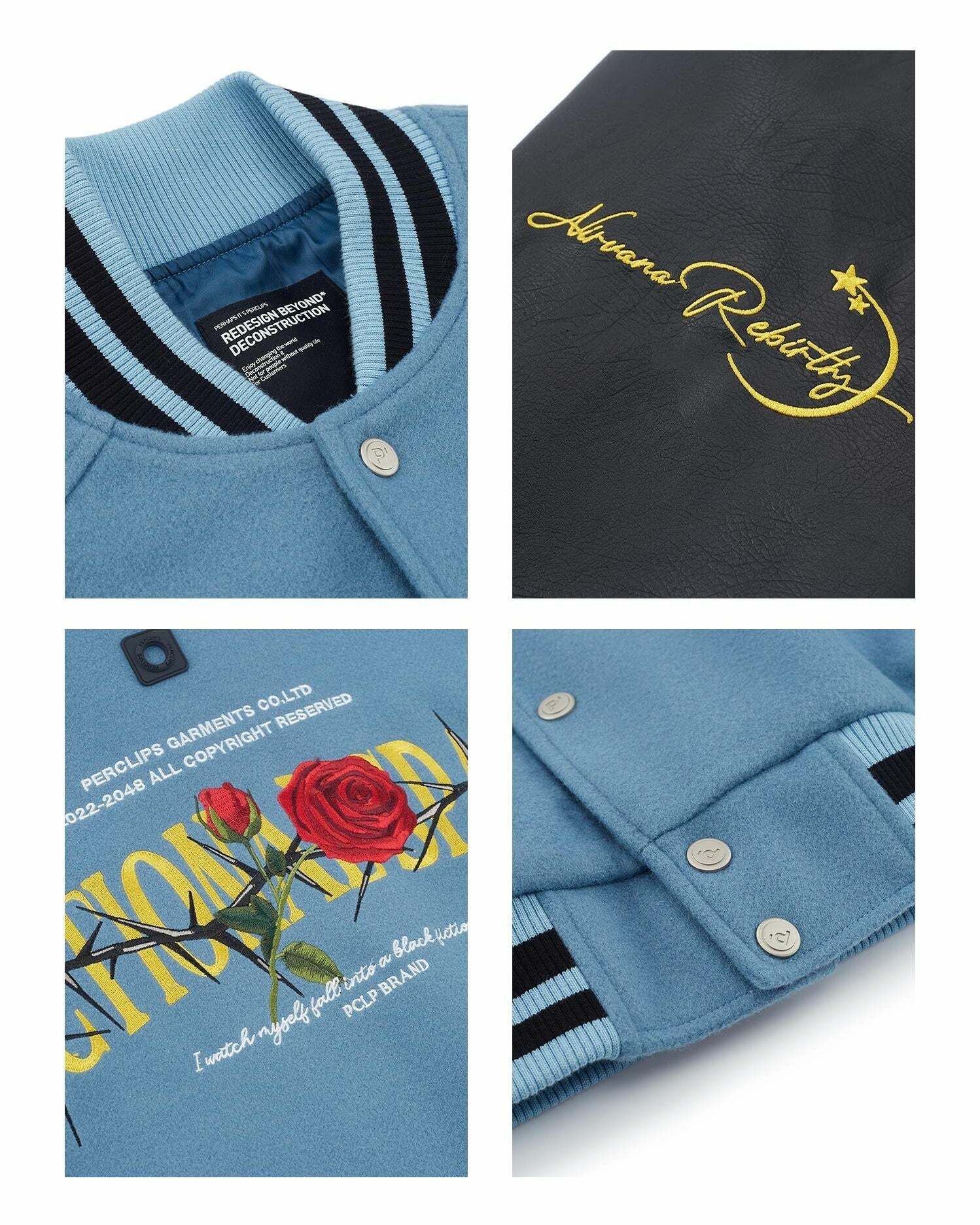 Roses & Thorns' Varsity Jacket - Y2K Grunge, 90s Fashion, Retro Style, Summer Y2K Out