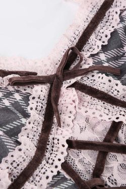 Roxana Plaid Lace Top - Y2K Summer Grunge, 90s Retro, Pastel Goth, Y2K Party Outfit