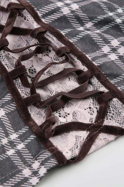 Roxana Plaid Lace Top - Y2K Summer Grunge, 90s Retro, Pastel Goth, Y2K Party Outfit