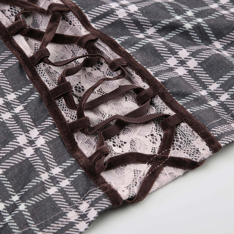 Roxana Plaid Lace Top - Y2K Summer Grunge, 90s Retro, Pastel Goth, Y2K Party Outfit