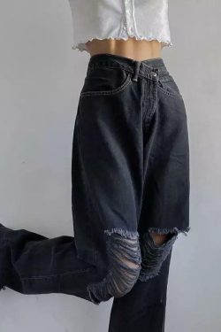Roxi Gray Jeans ? Y2K Summer & 90s Grunge Fashion - Perfect for Retro, Club, and Party Outfits
