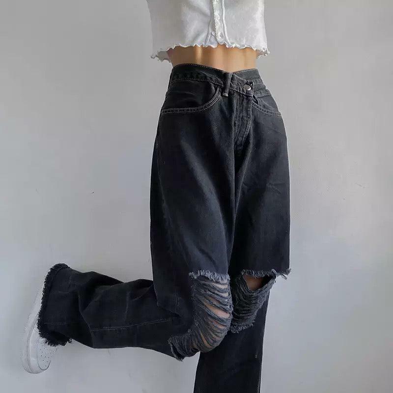 Roxi Gray Jeans ? Y2K Summer & 90s Grunge Fashion - Perfect for Retro, Club, and Party Outfits