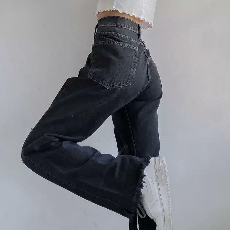 Roxi Gray Jeans ? Y2K Summer & 90s Grunge Fashion - Perfect for Retro, Club, and Party Outfits