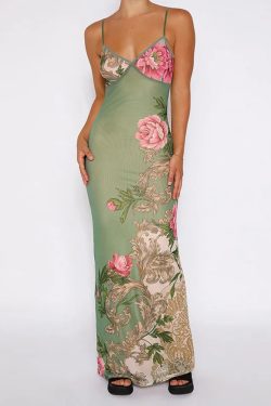 Sage Green Bodycon Dress - Y2K Summer Outfit, 90s Fashion, Grunge, Retro Style, Y2K Party Look
