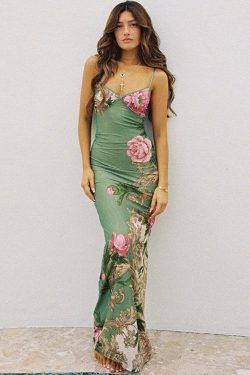 Sage Green Bodycon Dress - Y2K Summer Outfit, 90s Fashion, Grunge, Retro Style, Y2K Party Look