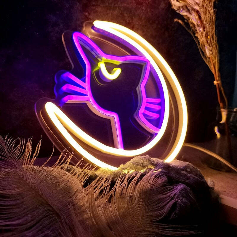 Sailor Moon Luna Neon Sign Pink - Y2K Grunge, 90s Retro, Pastel Goth, Y2K Party Decor