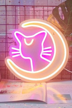 Sailor Moon Luna Neon Sign Pink - Y2K Grunge, 90s Retro, Pastel Goth, Y2K Party Decor