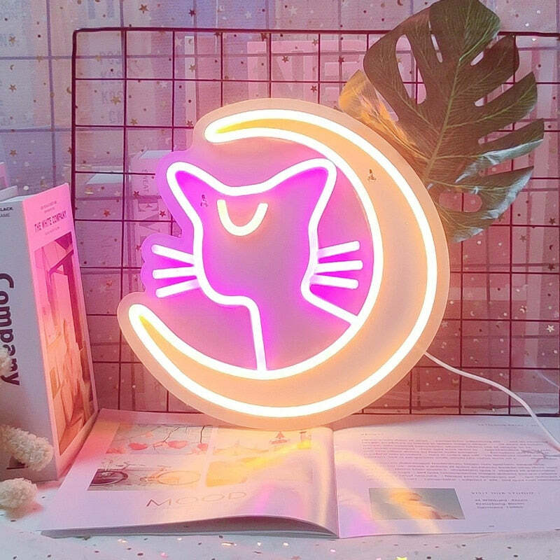 Sailor Moon Luna Neon Sign Pink - Y2K Grunge, 90s Retro, Pastel Goth, Y2K Party Decor
