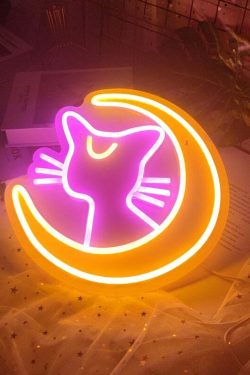 Sailor Moon Luna Neon Sign Pink - Y2K Grunge, 90s Retro, Pastel Goth, Y2K Party Decor