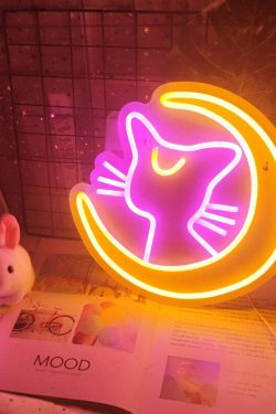 Sailor Moon Luna Neon Sign Pink - Y2K Grunge, 90s Retro, Pastel Goth, Y2K Party Decor